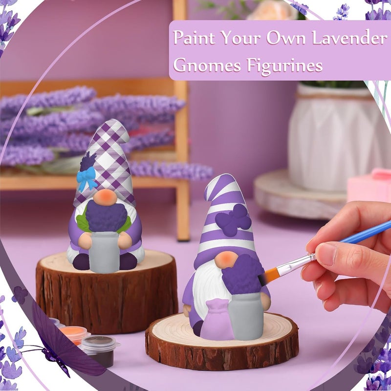 Seenelling 2 Pack Lavender Dream Gnomes Ready to Paint Your Own Statues 4'' DIY Unpainted Ceramics Figurines Kit Paintable Ceramics Art and Crafts Purple Fragrance Wonderland Journey Decor - Image 4